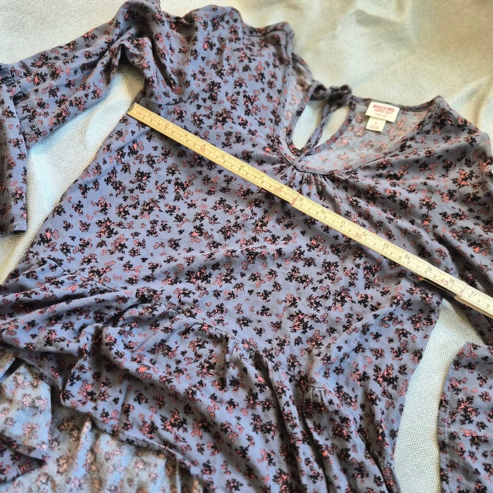Mossimo Supply Co Floral Peplum Babydoll Blouse Small Rayon Tiered Keyhole Boho - Picture 6 of 7